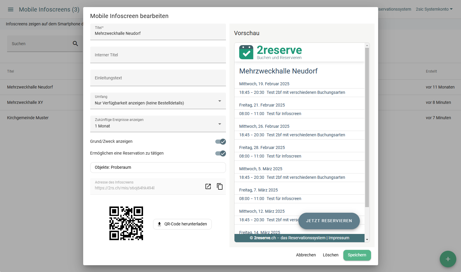 Mobile Infoscreen konfigurieren
